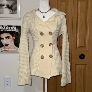 Vintage Y2K Wet Seal Cream Cardigan Small Waffle Knit Preppy Academia Coquette